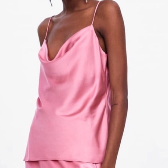 Zara Tops - Zara Satin Pink Cowl Camisole